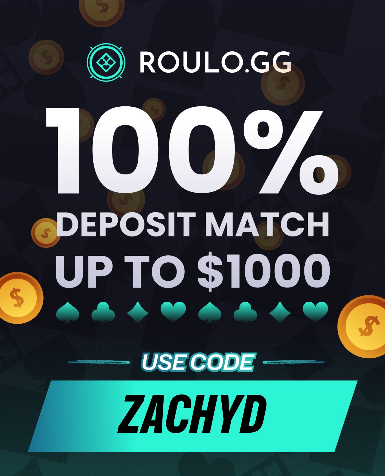 100% Deposit Match Up To $1000 - Use Code ZACHYD
